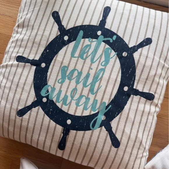 Nautical Themed Decorative Pillow Set - Blue and White - Picture 4 of 10